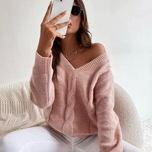 SHEIN Pink Off-the-Shoulder Sweater